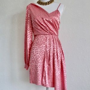 A'GACI Fuchsia one shoulder puff sleeve dress